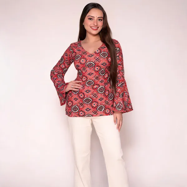 Adaa_Red_Ajrakh_Corset_Kurti