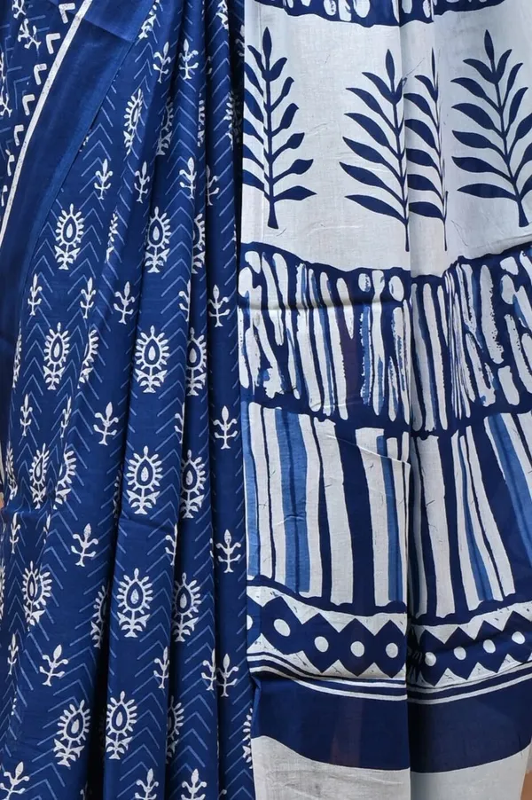 Light_Blue_Pure_Cotton_Hand_Block_Printed_Saree_For_Women