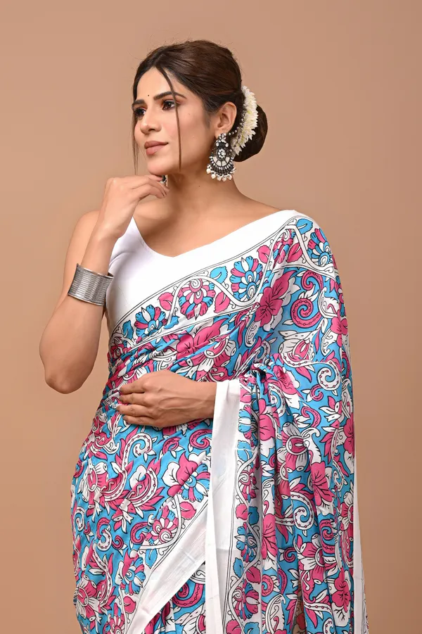 Multicolor_Pure_Cotton_Hand_Block_Printed_Saree_For_Women