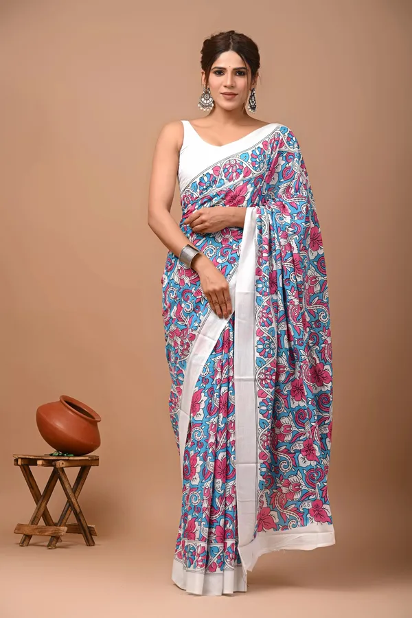 Multicolor_Pure_Cotton_Hand_Block_Printed_Saree_For_Women