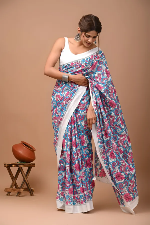 Multicolor_Pure_Cotton_Hand_Block_Printed_Saree_For_Women