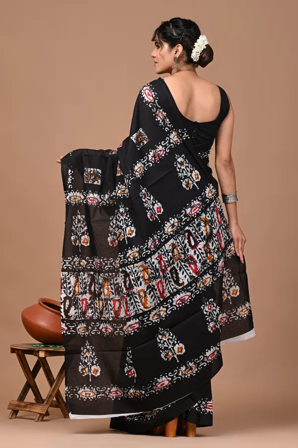Black_Pure_Cotton_Hand_Block_Printed_Saree_For_Women