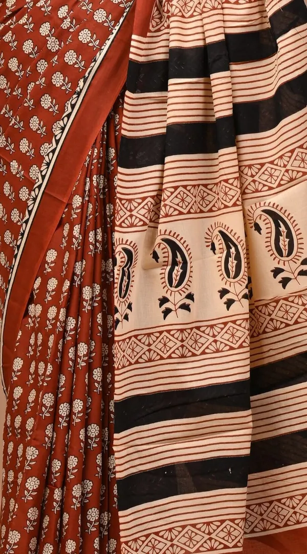 Brown_Pure_Cotton_Hand_Block_Printed_Saree_For_Women