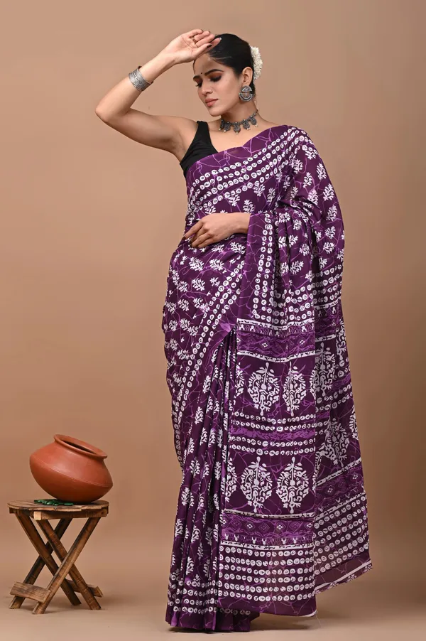 Purple_Pure_Cotton_Hand_Block_Printed_Saree_For_Women