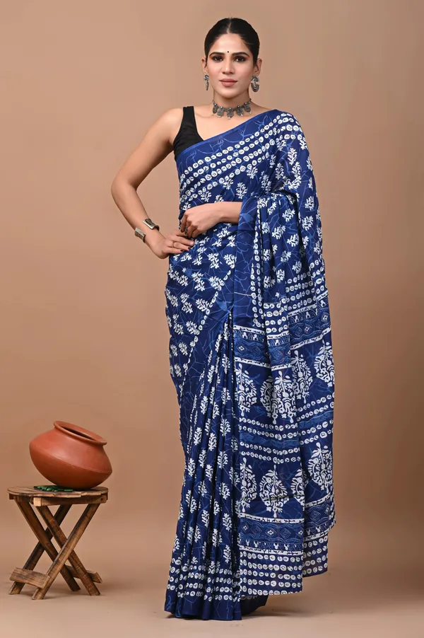 Light_Blue_Pure_Cotton_Hand_Block_Printed_Saree_For_Women
