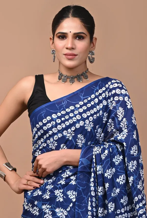 Light_Blue_Pure_Cotton_Hand_Block_Printed_Saree_For_Women