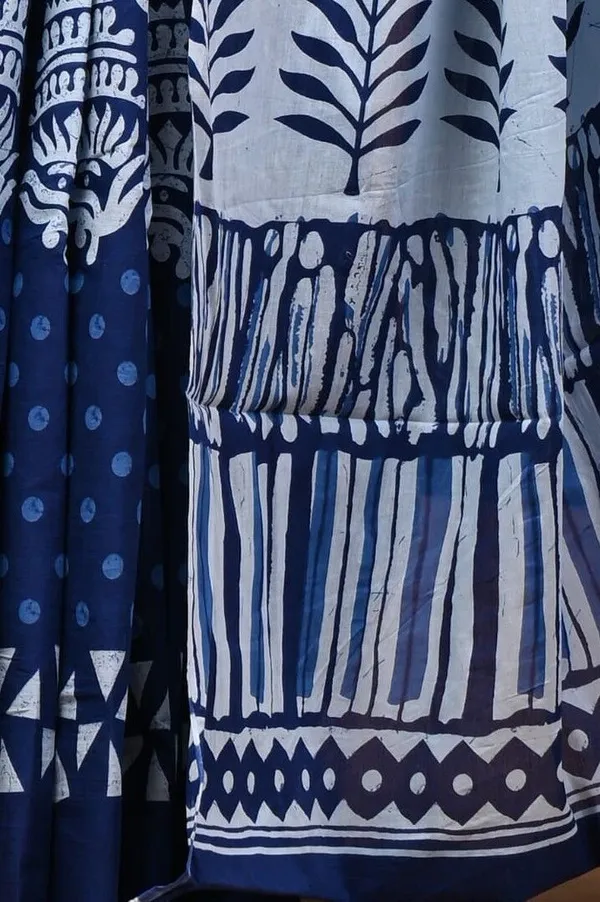 Blue_Pure_Cotton_Hand_Block_Printed_Saree_For_Women