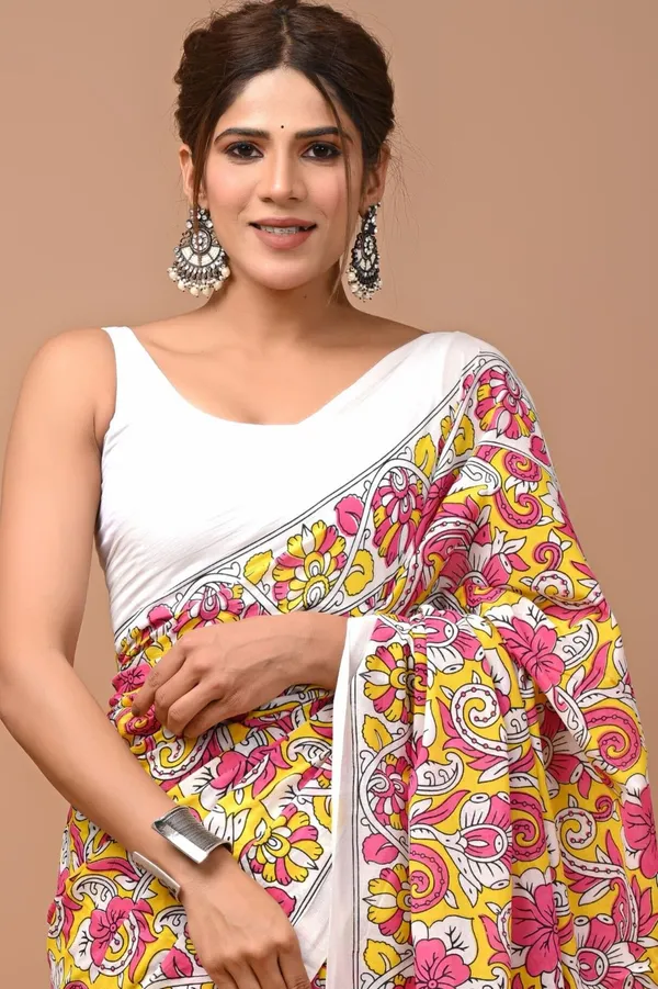 Multicolor_Pure_Cotton_Hand_Block_Printed_Saree_For_Women
