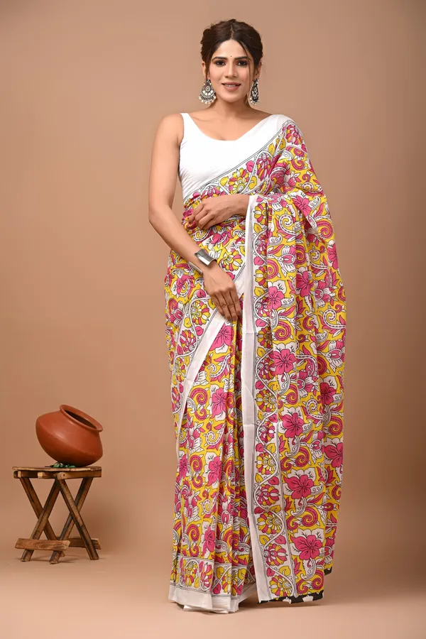 Multicolor_Pure_Cotton_Hand_Block_Printed_Saree_For_Women