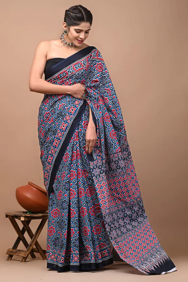 Multicolor_Pure_Cotton_Hand_Block_Printed_Saree_For_Women