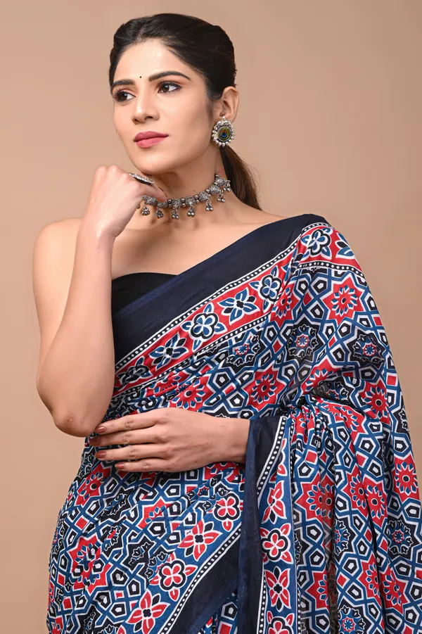 Multicolor_Pure_Cotton_Hand_Block_Printed_Saree_For_Women