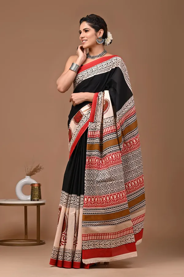 Multicolor_Pure_Cotton_Hand_Block_Printed_Saree_For_Women
