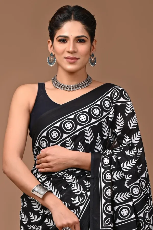 Black_Pure_Cotton_Hand_Block_Printed_Saree_For_Women