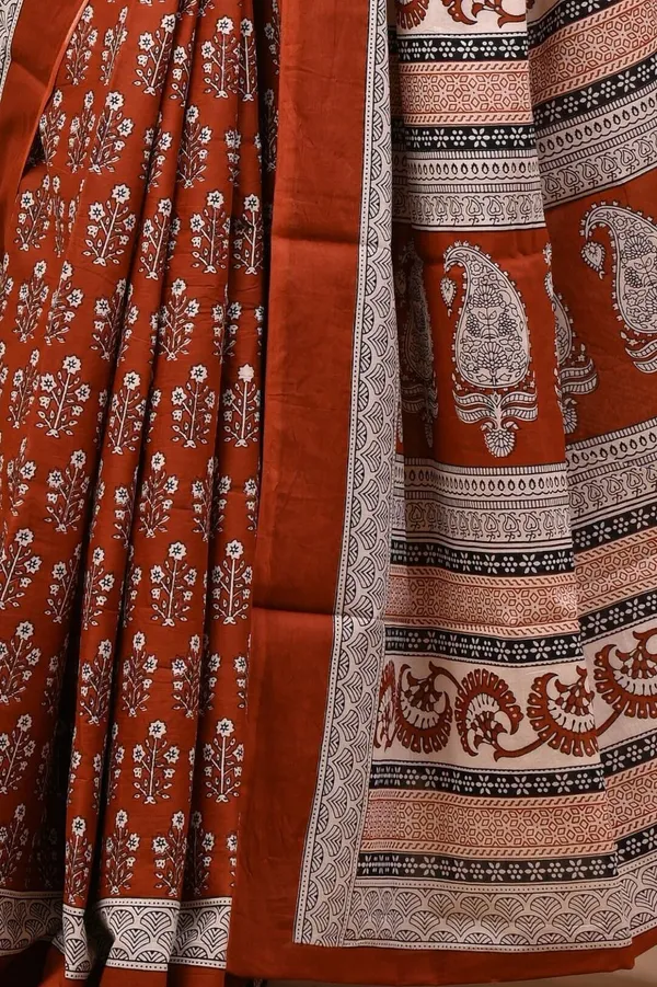 Brown_Pure_Cotton_Hand_Block_Printed_Saree_For_Women