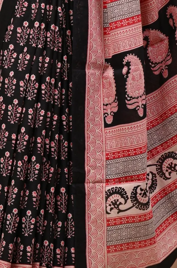 Black_And_Pink_Pure_Cotton_Hand_Block_Printed_Saree_For_Women