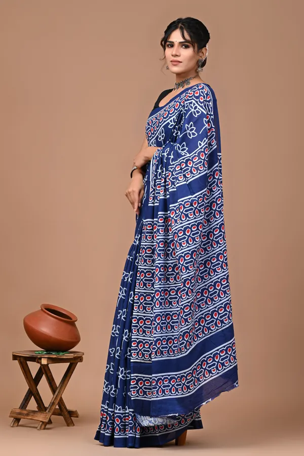Navy_Blue_Pure_Cotton_Hand_Block_Printed_Saree_For_Women