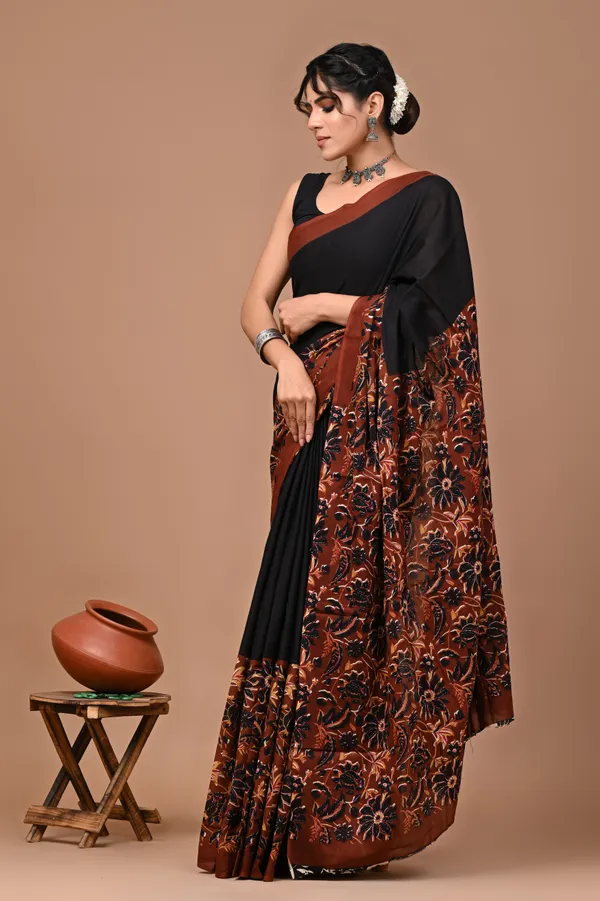 Black_Pure_Cotton_Hand_Block_Printed_Saree_For_Women