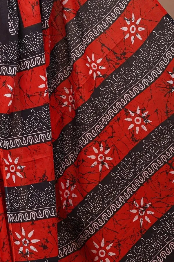 Red_And_Black_Pure_Cotton_Hand_Block_Printed_Saree_For_Women
