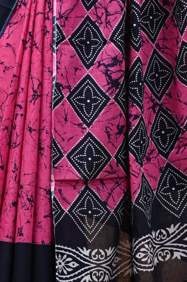 Navy_Blue_And_Pink_Pure_Cotton_Hand_Block_Printed_Saree_For_Women
