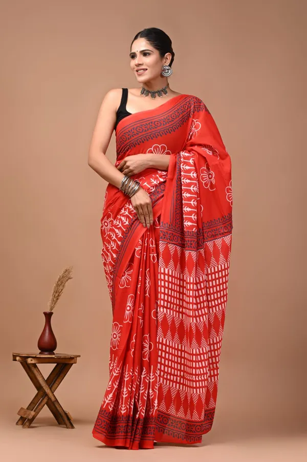 Orange_Pure_Cotton_Printed_Saree_For_Women