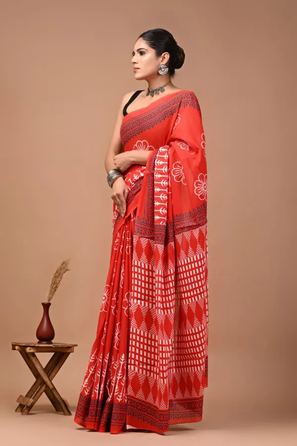 Orange_Pure_Cotton_Printed_Saree_For_Women