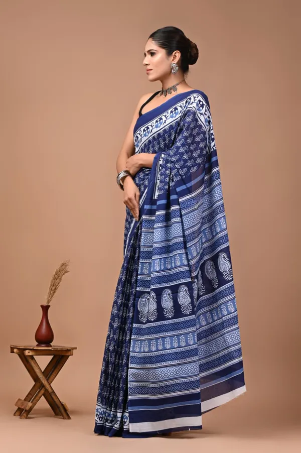 Blue_Pure_Cotton_Printed_Saree_For_Women