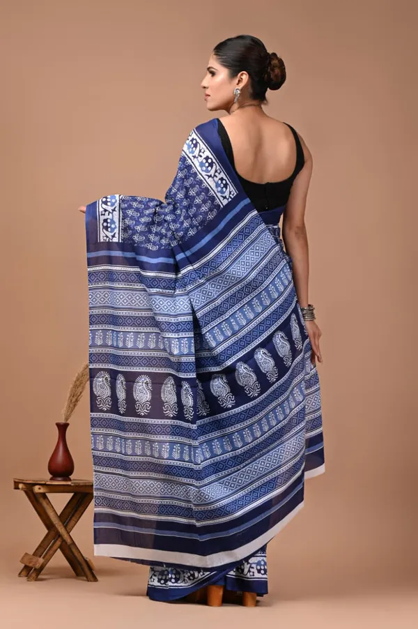 Blue_Pure_Cotton_Printed_Saree_For_Women