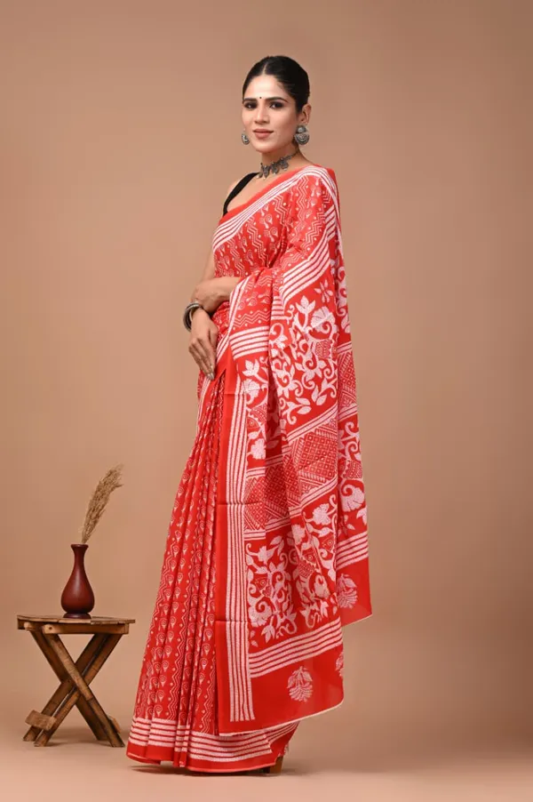 Orange_Pure_Cotton_Printed_Saree_For_Women