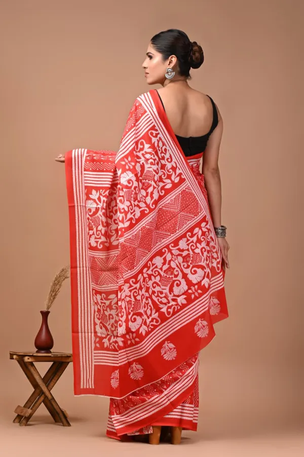Orange_Pure_Cotton_Printed_Saree_For_Women