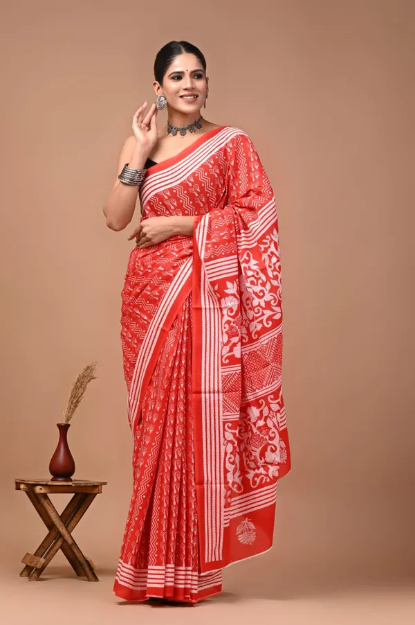 Orange_Pure_Cotton_Printed_Saree_For_Women