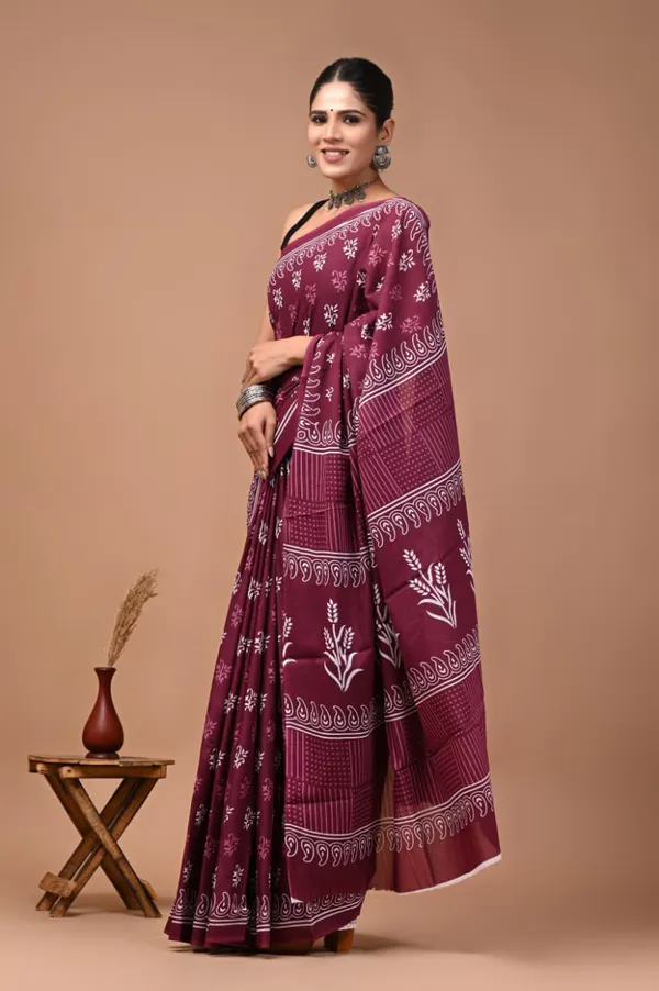 Maroon_Pure_Cotton_Printed_Saree_For_Women