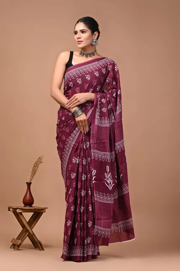 Maroon_Pure_Cotton_Printed_Saree_For_Women