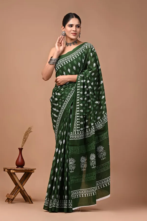 Green_Pure_Cotton_Printed_Saree_For_Women