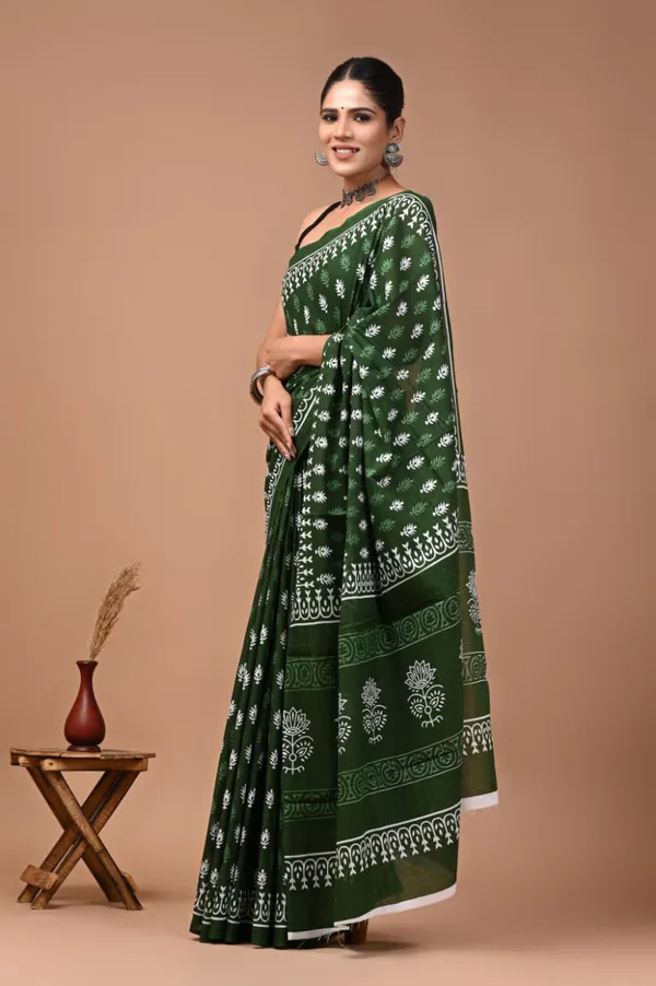 Green_Pure_Cotton_Printed_Saree_For_Women
