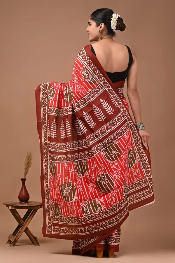 Orange_And_Brown_Pure_Cotton_Printed_Saree_For_Women