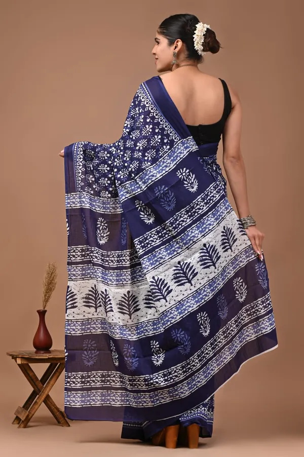 Dark_Blue_Pure_Cotton_Printed_Saree_For_Women