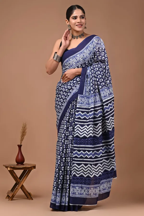 Navy_Blue_Pure_Cotton_Printed_Saree_For_Women