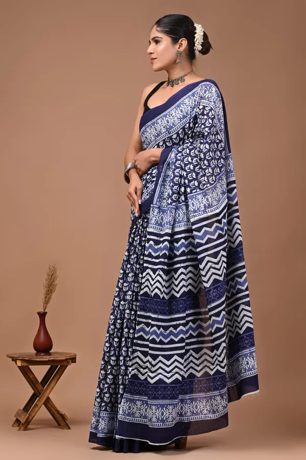 Navy_Blue_Pure_Cotton_Printed_Saree_For_Women