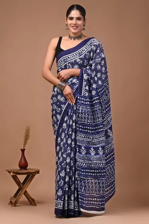 Blue_Pure_Cotton_Printed_Saree_For_Women