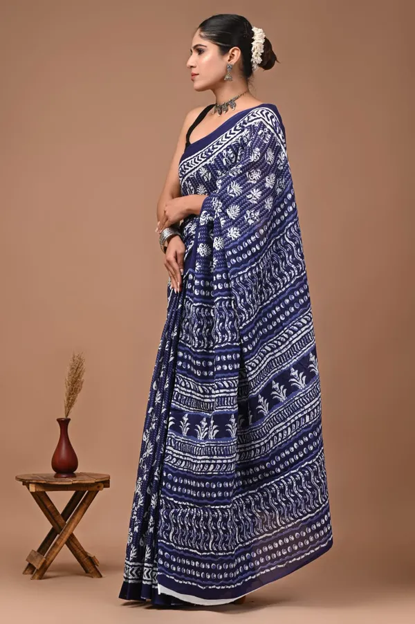 Blue_Pure_Cotton_Printed_Saree_For_Women