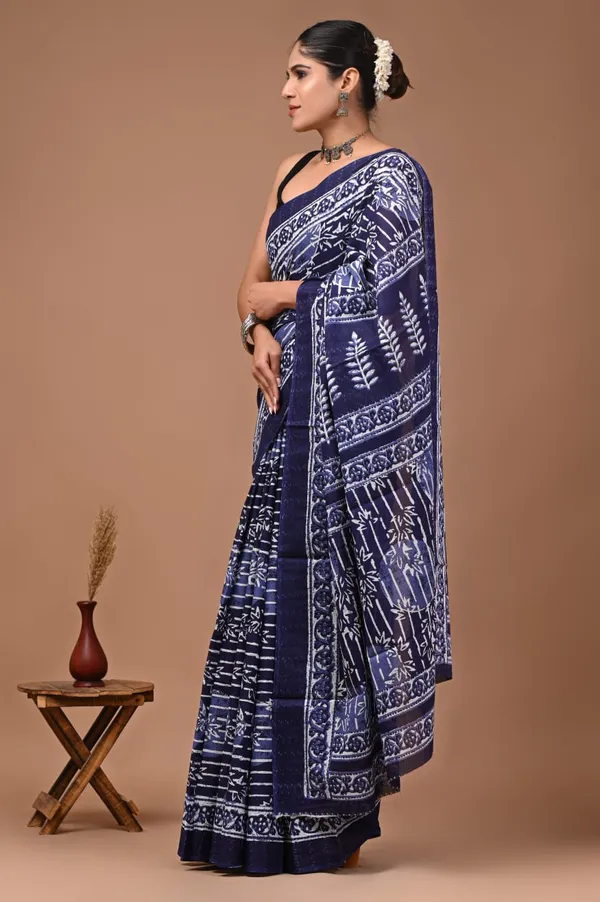 Dark_Blue_Pure_Cotton_Printed_Saree_For_Women