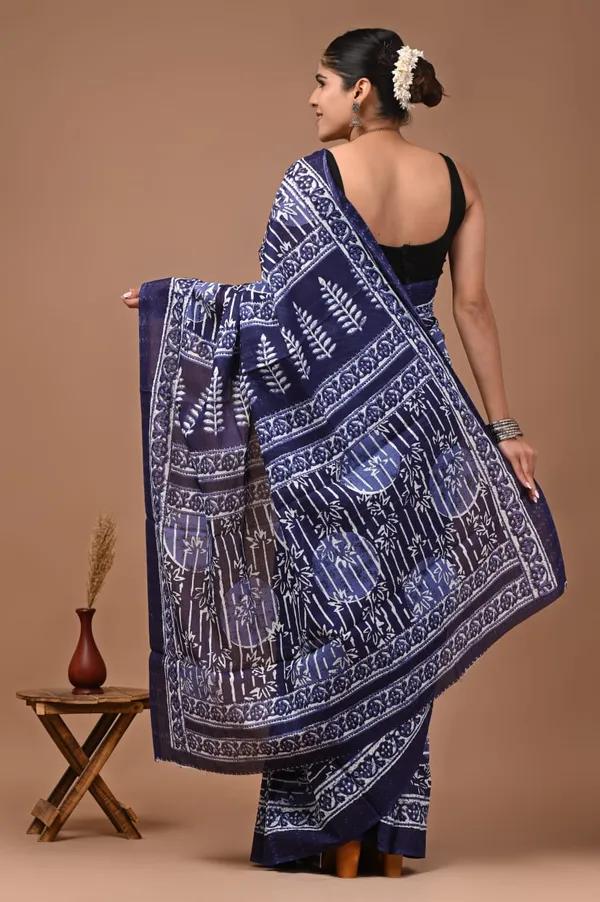Dark_Blue_Pure_Cotton_Printed_Saree_For_Women