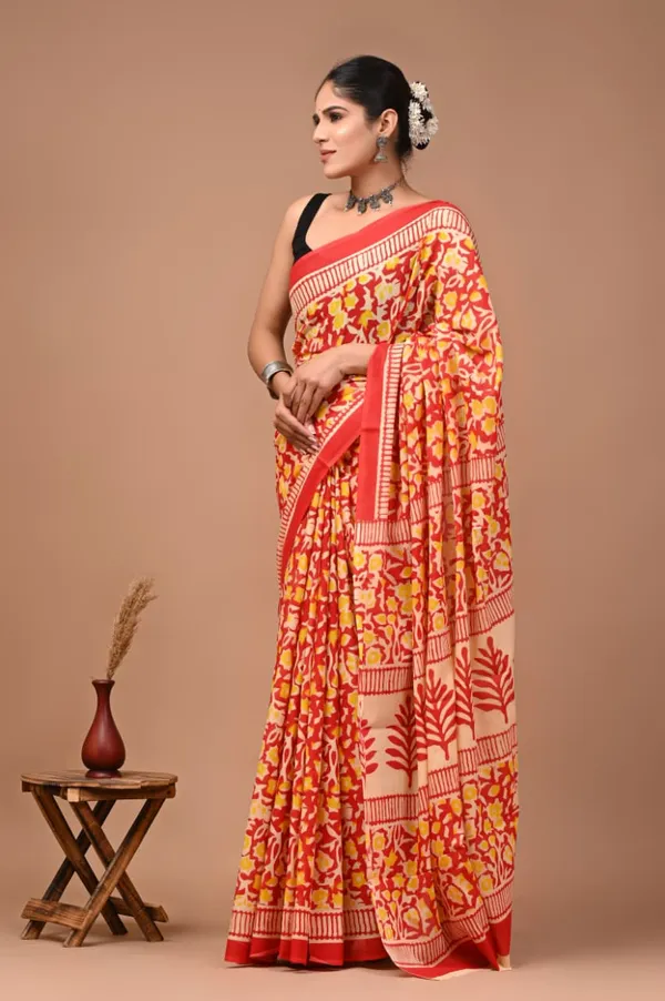 Orange_Pure_Cotton_Printed_Saree_For_Women