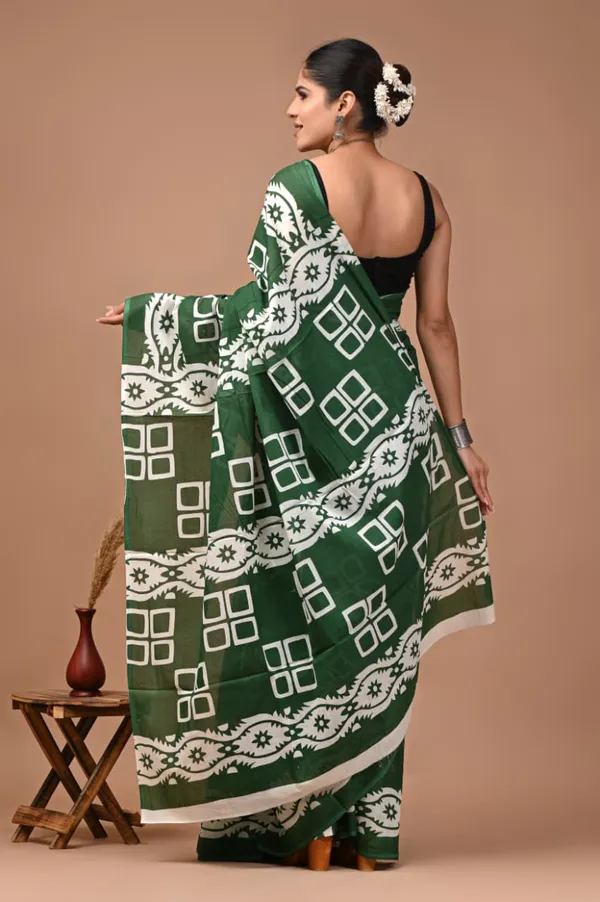 Dark_Green_Pure_Cotton_Printed_Saree_For_Women
