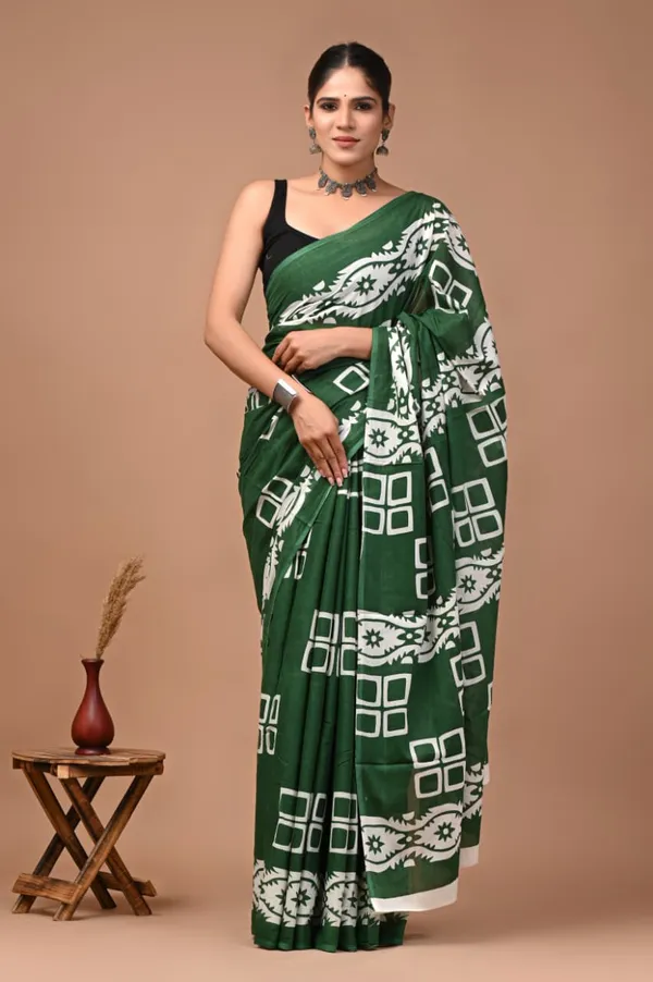 Dark_Green_Pure_Cotton_Printed_Saree_For_Women