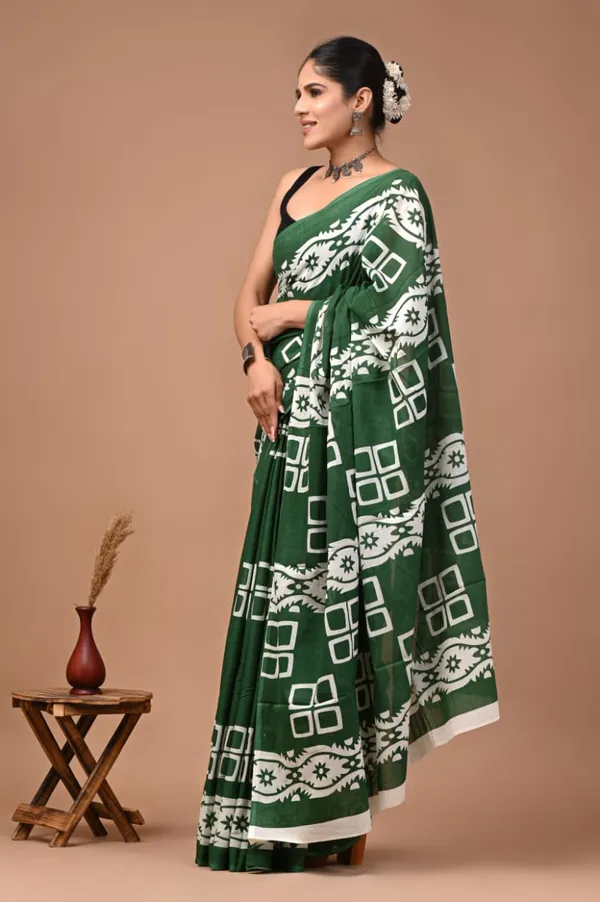 Dark_Green_Pure_Cotton_Printed_Saree_For_Women