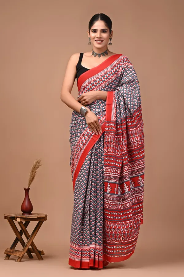 Grey_And_Maroon_Pure_Cotton_Printed_Saree_For_Women