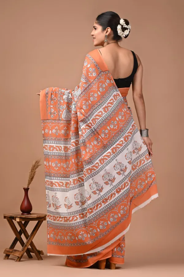 Orange_Pure_Cotton_Printed_Saree_For_Women