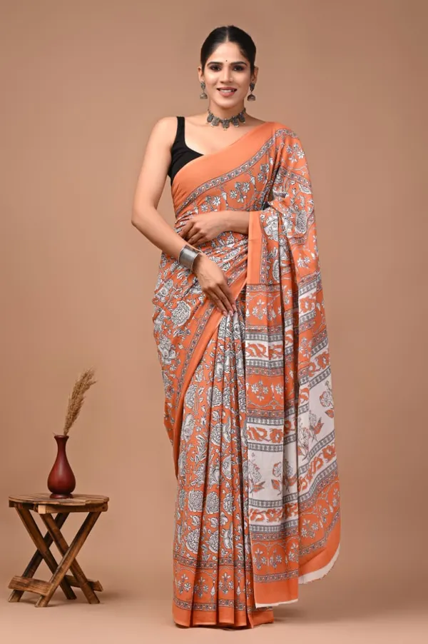 Orange_Pure_Cotton_Printed_Saree_For_Women