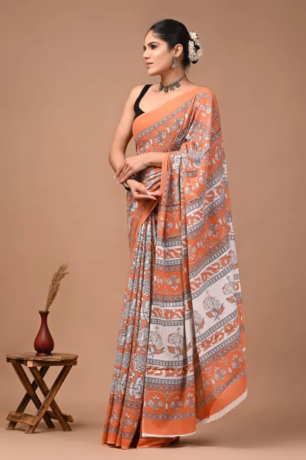 Orange_Pure_Cotton_Printed_Saree_For_Women